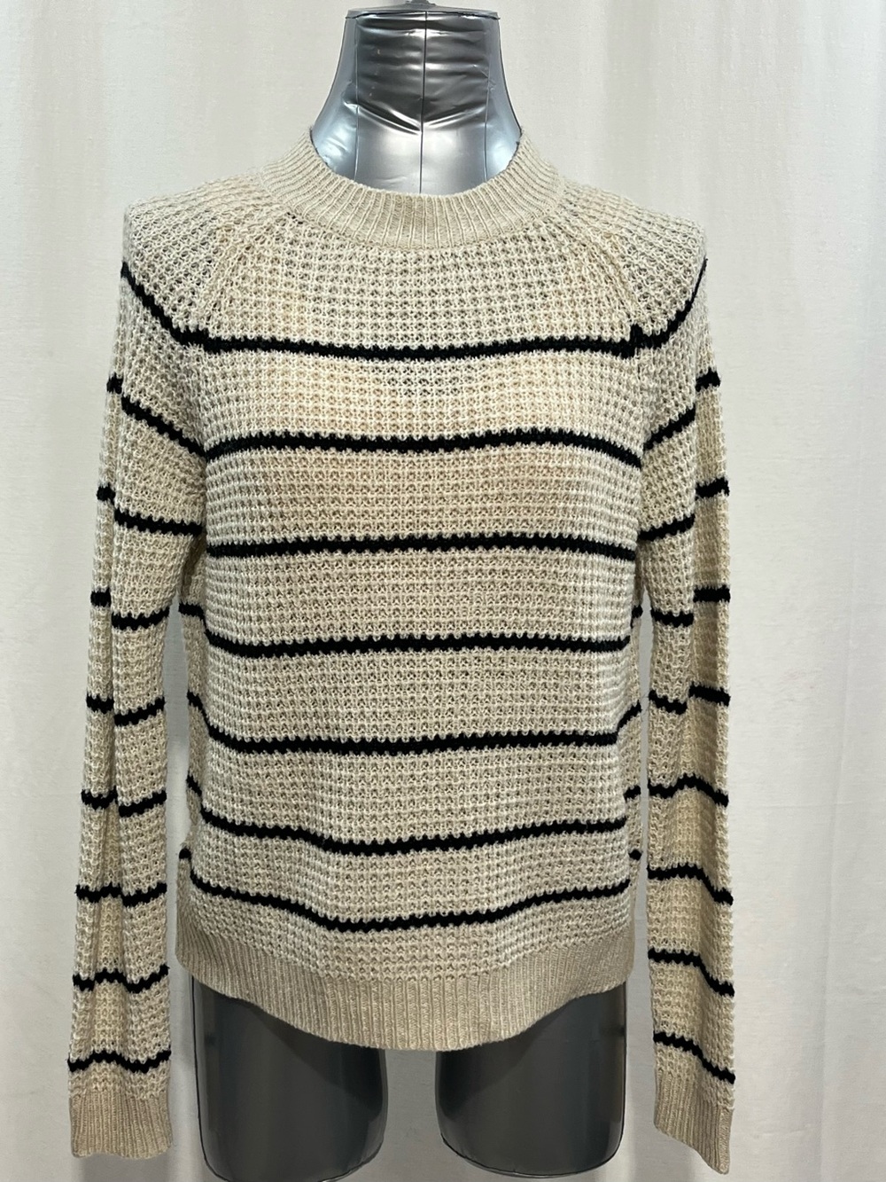 Womans INC Cream and Black Striped Crewneck Sweater casual every day work 1405